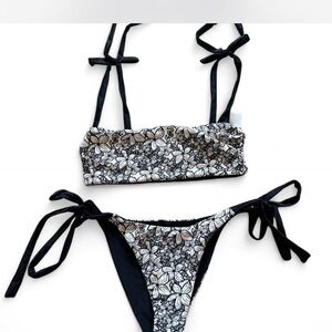 Floral Black and White Bikini Set